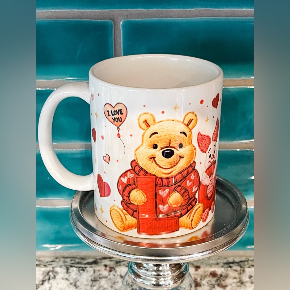 Winnie the Pooh Valentine's Mug - Red and White